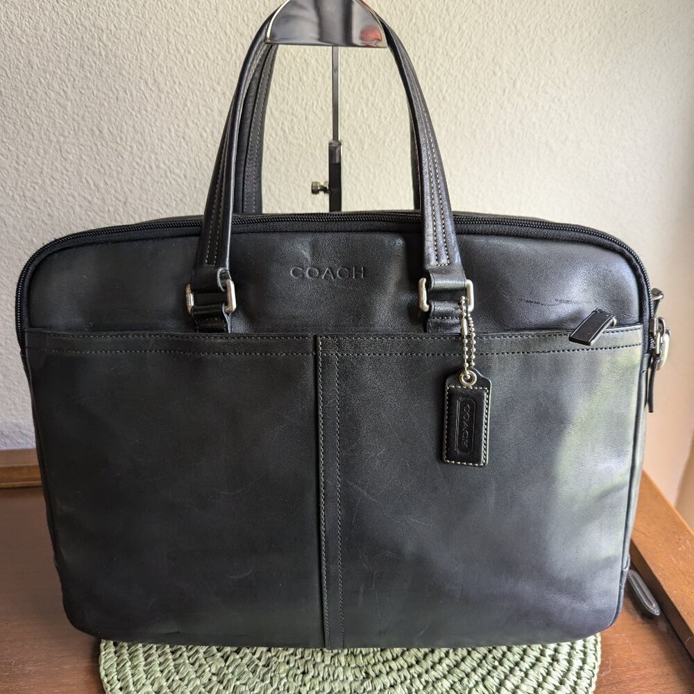 Coach Lexington Business Bag Black Leather 10.6"x15",Used